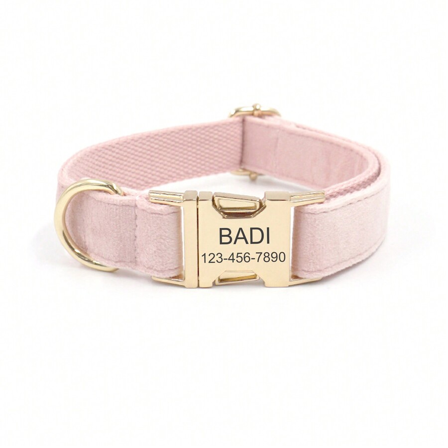 1pc Personalized Dog Collar Velvet, Engraving Custom Name Phone Number