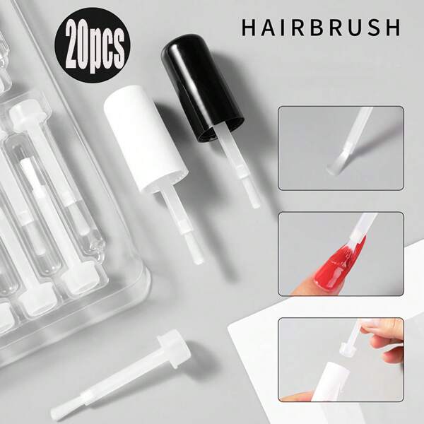 Set de 20 piezas de cabezales de pincel desechables de gel, cabezales de pincel de repuesto blancos para arte de uñas, gel, poly gel, esmalte de uñas, regalo para principiantes en arte de uñas