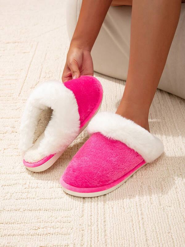 Damen einfache Hausschuhe in Unifarben, flauschige Slip-On Hausschuhe für den täglichen Gebrauch, Zusammenkünfte, warme plüschige Baumwollschuhe geeignet für Lässig, Zuhause, Gym