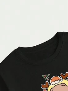 Christmas Bear Printed T-Shirt Blouse Streetwear Unisex Fashion - màu đen - Xem 4