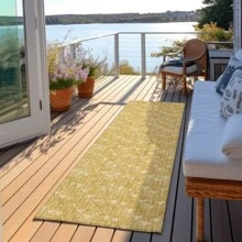 8' Runner Gold Geometric Washable Non Skid Indoor Outdoor Runner Rug