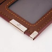 1 chiếc ví ngắn bằng da PU bền màu trơn có thể gấp đôi đựng nhiều loại thẻ, khắc tên cá nhân, dùng cho mục đích công sở/thường ngày dành cho nam giới - màu nâu - Xem 8