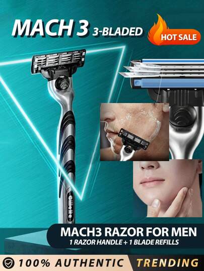  Gillette Mach3 Razor For Men, 1 Razor Handle + 1 Blade Refills | 3-Bladed Men's Razor That Provides A Close Shave Without Hassle. Features Open-Blade Design For Easy Rinsing