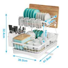 1 Piece Large Dish Drying Rack, 2 Tier Dish Rack For Kitchen Counter, Removable Large Capacity Dish Drainer Organiser With Cutlery Rack, Dish Drying Rack With Draining Board, White/Black - White - View 6