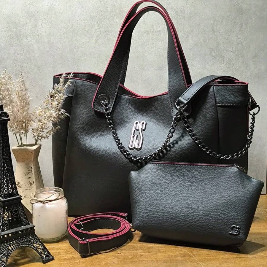 Zirisco Women's Bag Premium Line, Luxurious, Elegant, Party, Dinner, Work, School, University, Travel. Zipper Closure, Satin Inner Lining, Large Bag, Synthetic PU, Smaller Chain Handle, Larger Shoulder And Crossbody Strap, Toiletry Bag. Gaby Show - 紫紅色 - 查看 1