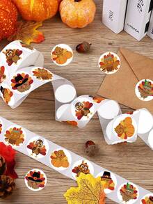 500 张/卷卡通火鸡南瓜枫叶贴纸，圆形感恩节 DIY 礼品袋剪贴簿密封标签工艺用品，PVC 防水贴纸 - 彩色 - 查看 5