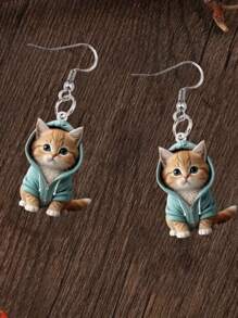 1 Pair Adorable Hoodie Cat Drop & Dangle Earrings, 2D Acrylic Cartoon Style For Women, Cute Daily Accessory, Ideal For Party & Date Outfits, Perfect Christmas Gift