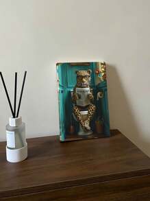 1 pieza Pintura con marco de madera, un leopardo con gafas leyendo periódicos en el baño, pósteres de lienzo, imágenes de animales, arte decorativo, impresiones artísticas interesantes, adecuadas para dormitorio, baño, restaurante, decoración del hogar - Multicolor - Ver 3