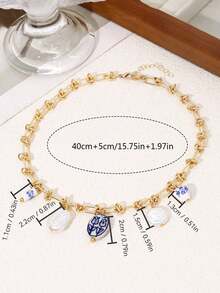 1 chiếc vòng cổ mặt dây chuyền ngọc trai bất đối xứng in gốm, trang sức thời trang phù hợp cho trang phục hàng ngày của phụ nữ, hẹn hò và tiệc tối. Chuỗi thủ công có thể được cắt theo chiều dài mong muốn làm quà tặng ngày lễ tình nhân cho bạn gái - mặt dây chuyền gốm - Xem 5