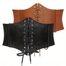 1pc Casual Elegant Business PU Leather Lace-Up Bustier Corset Belt, Solid Color Suitable For All Year Round Gift For Family, Christmas Gift - Corset Belt - View 2