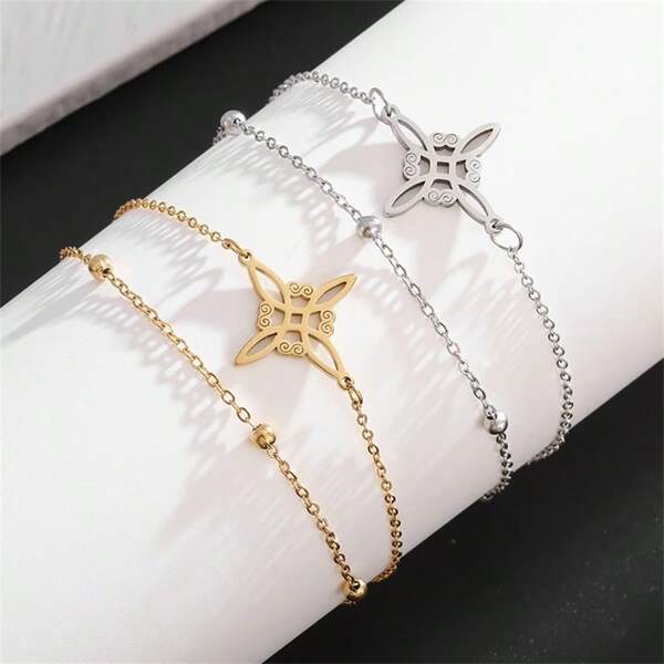 1pc Irish Witch Knot Stainless Steel Double Layer Adjustable Bracelet Elegant Charm Jewelry Birthday Gift
