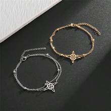 1pc Irish Witch Knot Stainless Steel Double Layer Adjustable Bracelet Elegant Charm Jewelry Birthday Gift - Multicolor - View 4