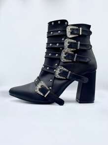 BOTIN ROCKERO CON HEBILLAS - Negro - Ver 2