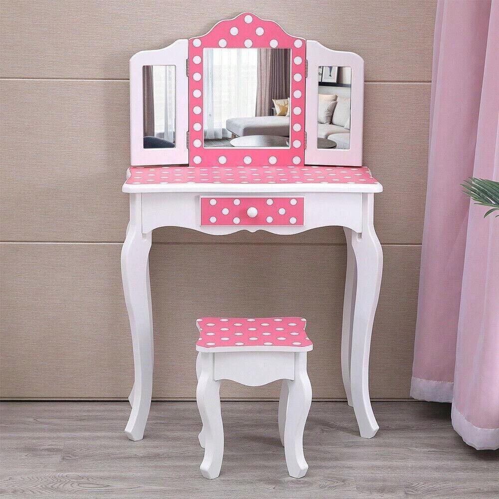 Kids Vanity Set With Mirror 2 In 1 Princess Dressing Vanity Table