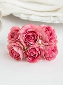 1束（6朵）人造迷你玫瑰花苞字母DIY花环材料糖果盒配件家居婚礼装饰新娘手腕花胸花头饰材料情人节新年装饰生日派对蛋糕配件 - 沙紅色 - 查看 4