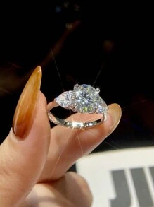 1 buc 3ct diamant rotund triplu design dublu inimă culoare D moissanit diamant inel de logodnă pentru femei din argint sterlin S925 simplu romantic eternity inel de aniversare de nuntă bijuterii de lux cadouri