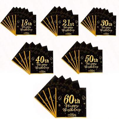 مناديل ورقية سوداء مطبوعة بتقنية الختم الساخن بموضوع عيد الميلاد، 20/50 قطعة/مجموعة لمناديل حفلة عيد الميلاد. تشمل الأعمار 18، 21، 30، 40، 50، 60، و70. مناديل ديكور عيد الميلاد، مناديل غداء. تصميم سميك مزدوج الطبقات.