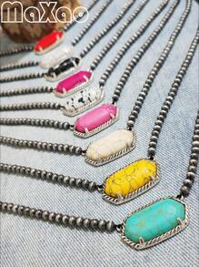 Vintage European & American Bohemian Style Turquoise Necklace For Women, Suitable For Party, Travel, Gift For Festivals & Anniversaries. Please Share Photo Review If You Like The Product.