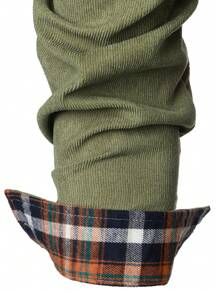 Men's Corduroy Color Block Plaid Long Sleeve Casual Business Shirt