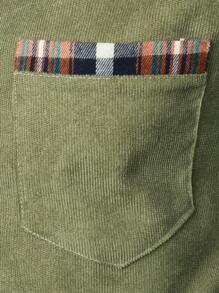 Men's Corduroy Color Block Plaid Long Sleeve Casual Business Shirt