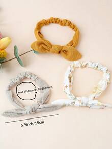 3 件装婴儿兔耳朵头带，欧美风格幼儿女孩打结头巾蝴蝶结发带 - 彩色 - 查看 3