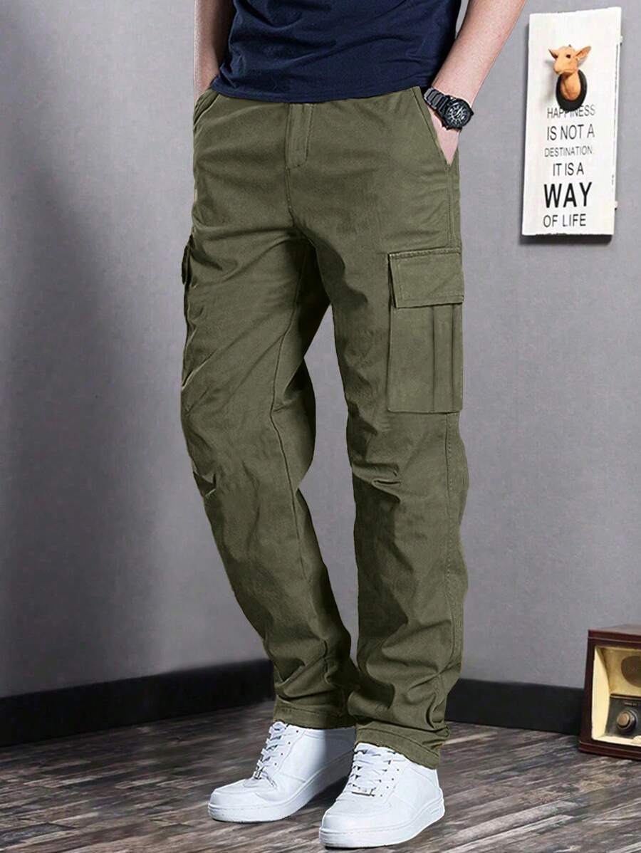 1pc Teen Boy Casual Loose Fit Cargo Pants, Straight Leg, Outdoor Sports, Suitable For Spring And Autumn - Army Green - View 1