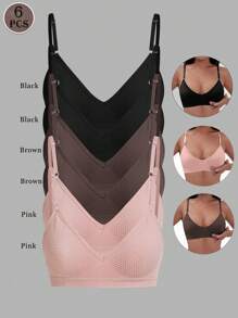 6pcs/Set Multicolor Women's Bras With Back Closure, Wireless & Padless Comfortable Bras With Adjustable Straps, Seamless Bras & Sports Bras - Multicolor - View 10