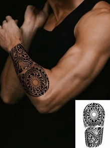 6张男士临时纹身图腾纹身贴纸半臂胸肩假纹身逼真防水逼真纹身持久