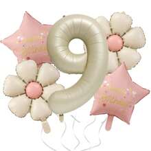 5pcs/Set Matte Milky White Small Flowers, Pink Stars, 32-Inch Number Decoration Suitable For Birthday Party, Anniversary - 彩色 - 查看 19