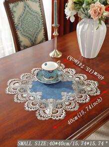 ABEST6522 Home&Living store Chemin de table vintage 100% polyester  avec bordure en dentelle florale ajourée festonnée, élégant, résistant à l'eau, napperon décoratif pour table à manger, mariage, style ferme, décoration de la maison - Bleu azur - Voir 9