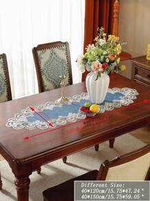 ABEST6522 Home&Living store Chemin de table vintage 100% polyester  avec bordure en dentelle florale ajourée festonnée, élégant, résistant à l'eau, napperon décoratif pour table à manger, mariage, style ferme, décoration de la maison - Bleu azur - Voir 8