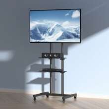 Mobile TV Stand, Mobile TV Cart For 32 To 70 Inch TVs, Height Adjustable Portable TV Stand With Wheels, Double Tray For Audio-Visual Devices, Rolling TV Stand With Mount For Bedroom, Living Room - 黑色 - 查看 1