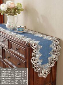 ABEST6522 Home&Living store Chemin de table vintage 100% polyester  avec bordure en dentelle florale ajourée festonnée, élégant, résistant à l'eau, napperon décoratif pour table à manger, mariage, style ferme, décoration de la maison - Bleu azur - Voir 5
