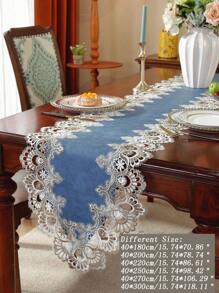 ABEST6522 Home&Living store Chemin de table vintage 100% polyester  avec bordure en dentelle florale ajourée festonnée, élégant, résistant à l'eau, napperon décoratif pour table à manger, mariage, style ferme, décoration de la maison - Bleu azur - Voir 2