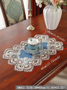 ABEST6522 Home&Living store Chemin de table vintage 100% polyester  avec bordure en dentelle florale ajourée festonnée, élégant, résistant à l'eau, napperon décoratif pour table à manger, mariage, style ferme, décoration de la maison - Bleu azur - Voir 10