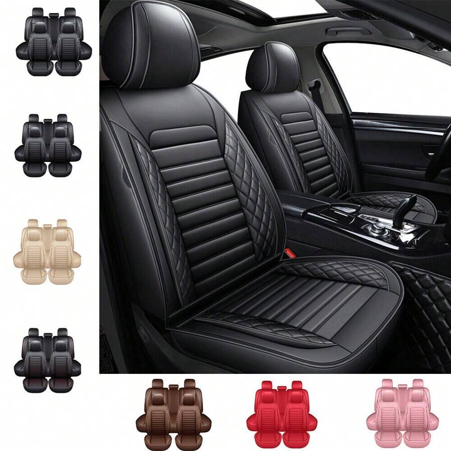 Universal Deluxe PU Leather 5Seats Car Seat Cover Front Rear Cushion