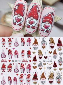 2 件 3D 圣诞圣诞老人指甲贴纸卡通彩色豹纹格子圣诞老人情书心形娃娃星星圣诞设计 DIY 冬季圣诞节新年自粘凝胶抛光贴花滑块美甲装饰技巧，美甲配件工具 - 彩色 - 查看 1