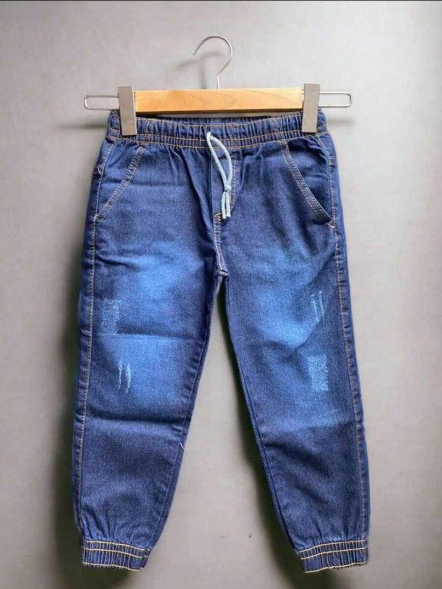 Children's Jogger Pants With Elastic Cuffs For Boys - 深色水洗藍 - 查看 1