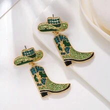 RINTOLER 1 对独特的欧洲和美国设计水钻滴油西部牛仔帽和靴子几何耳环 - 玫紅色 - 查看 5