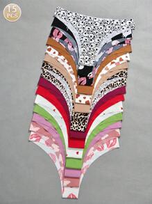 15 piezas de bragas de poliéster sin costuras y sexy para mujer, ropa interior con estampado floral transpirable y cómoda