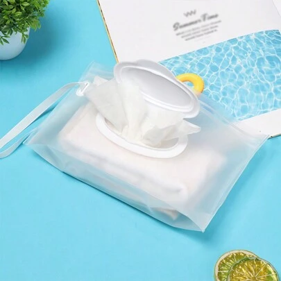 1 pieza Bolsa para almacenar toallitas húmedas de escritorio, Contenedor de toallitas húmedas, Bolsa organizadora colgante de pañuelos de baño, Almacenamiento portátil de viaje, Estuche para transportar toallitas húmedas, Paquete de toallitas húmedas para bebés, Bolsa recargable de toallitas húmedas plegable y resellable de EVA, Bolsa con tapa de plástico para paquete de pañuelos, Bolsa impermeable de embalaje de pañuelos con cadena en relieve, Esencial para el hogar y los viajes