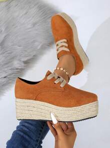 2024 New Lace-Up Fashion Rope Braided Platform Loafers, Thick Sole High Heel Shoes For Plus Size Women (Run Large By Half Size)