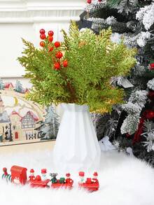 MEHELANY 10/5/1pc Artificial Faux Cedar Branches, Green Artificial Cedar Sprigs-Artificial Glitter Fern Leaf-Faux Cedar Pine Stems Picks For DIY Garland Wreath Christmas Embellishing Home Garden Decoration, Xmas Tree Decor, Make Christmas Wreath, Christmas Tree, Decorate Indoor Kitchen Fireplace, Outdoor Garden Fence, Party Decor - Green - View 5