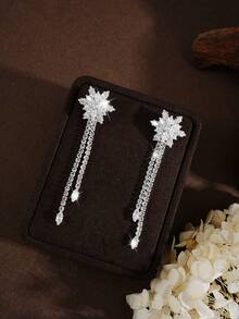 1 对奢华闪亮方晶锆石女士耳环，适合婚礼、生日、节日、派对场合 - 白色 - 查看 13