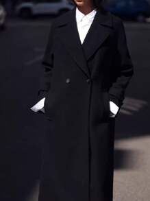 女式纯色翻领长袖双排扣休闲风衣，秋季