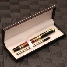 1 chiếc bút bi kim loại rỗng kiểu văn phòng bằng gỗ sơn mài vàng cổ điển có ống mực đen, đi kèm hộp quà màu đen và bạc, món quà tuyệt vời nhất cho nam giới - màu đen - Xem 14