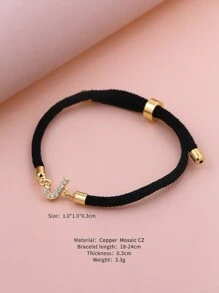 2024新款锆石水晶A-Z字母可调节编织手链，简约风格，女士珠宝礼品