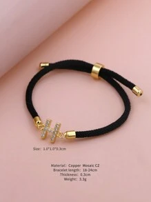 2024新款锆石水晶A-Z字母可调节编织手链，简约风格，女士珠宝礼品