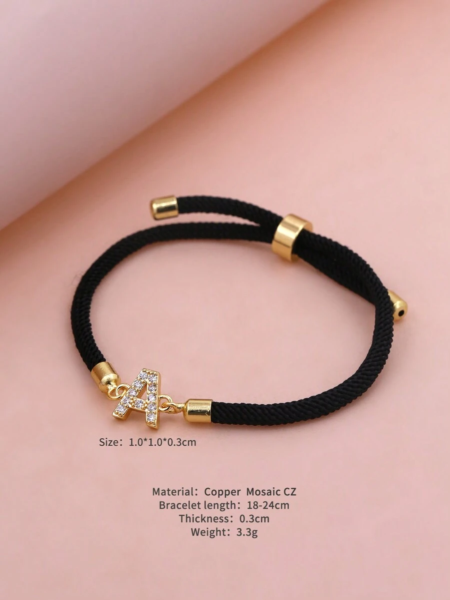 2024新款锆石水晶A-Z字母可调节编织手链，简约风格，女士珠宝礼品