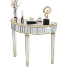 UNHO Mirrored Console Table, 90 X 35 X 80.5cm HD Glass Entryway Table, Half Round Sofa Side Table And Sturdy Square Column Legs For Patio, Living Room, Bedroom
